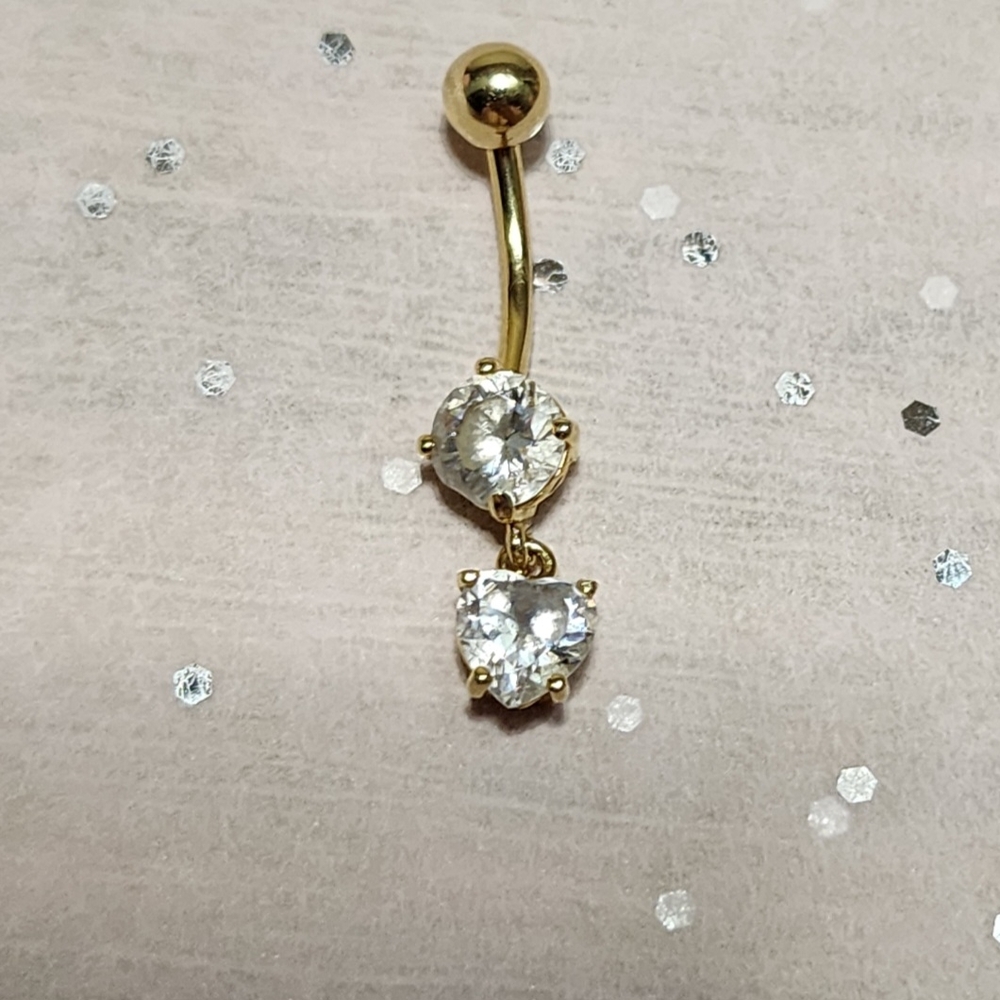 14k Gold Dangle Heart Belly Ring